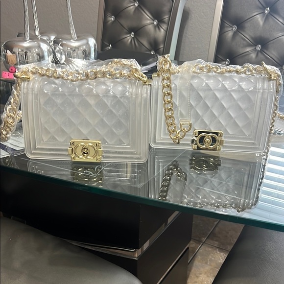 Elegant transparent padded bag with golden details are two bags for only 35 main image 5
